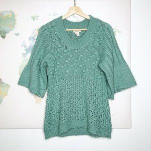 Sundance Pom Pom Sweater Teal Green Bell Sleeves